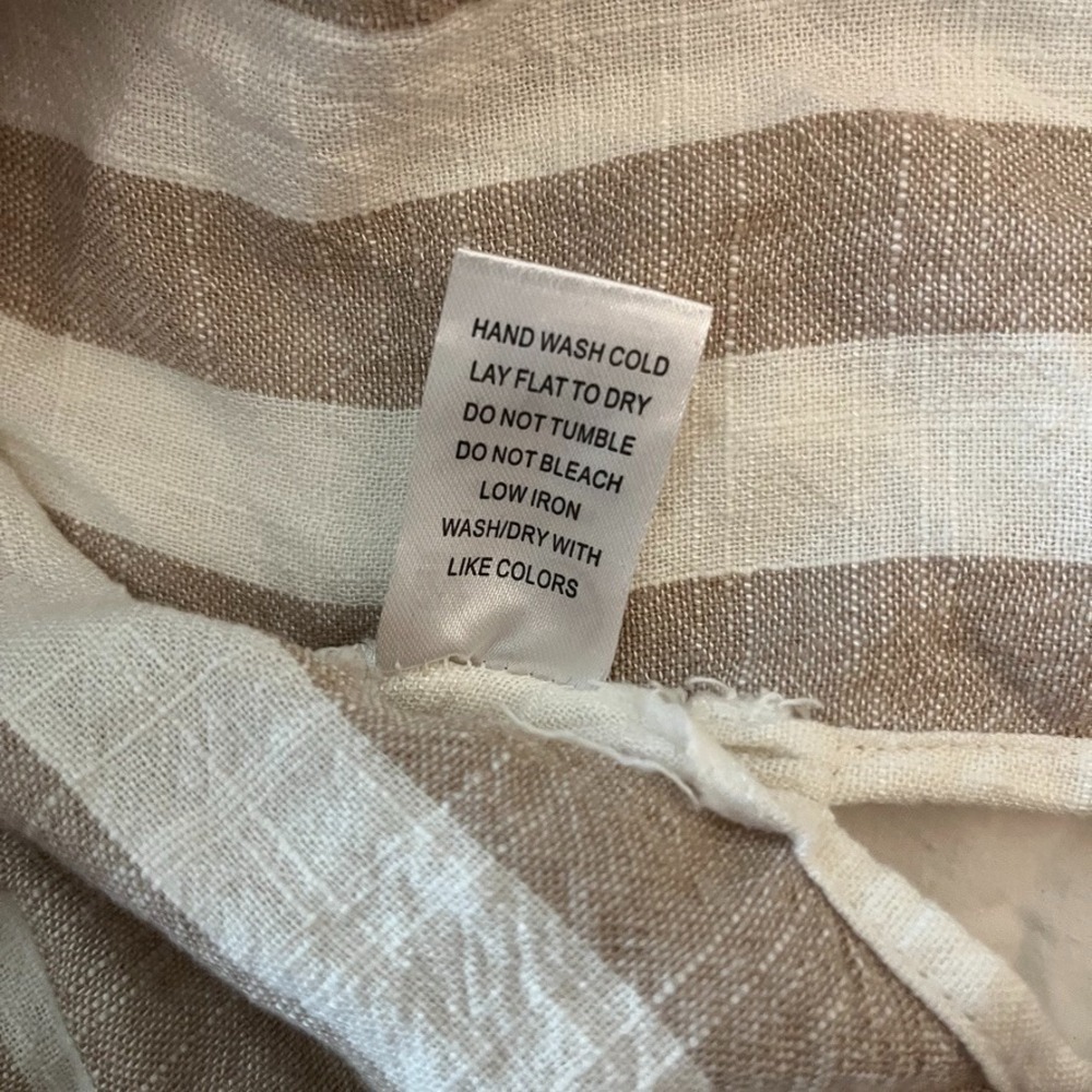 Whispers 100% Linen Top Sz L Ruffle Sleeve Taupe Stripe Lagenlook - Picture 7 of 8